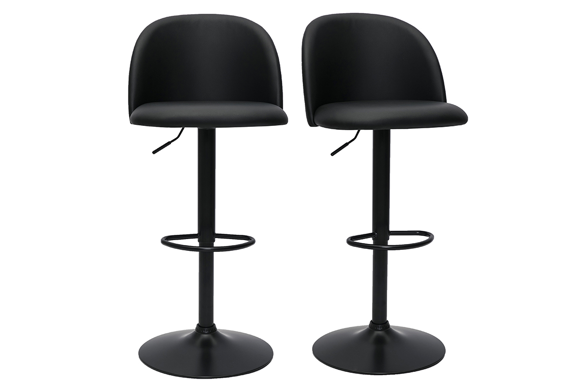 Tabourets de bar rglables polyurthane noir et mtal noir (lot de 2) CELESTE