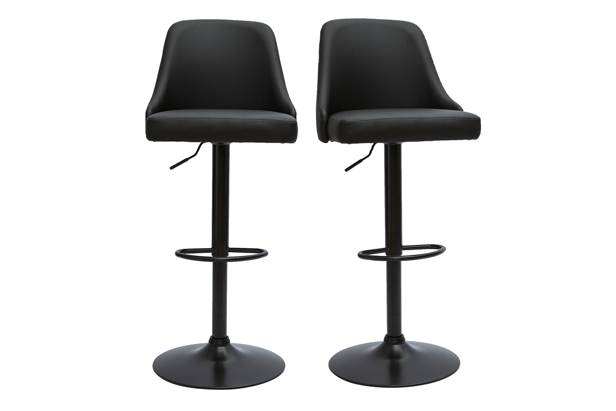 Tabourets de bar rglables polyurthane noir et mtal noir (lot de 2) HASTA