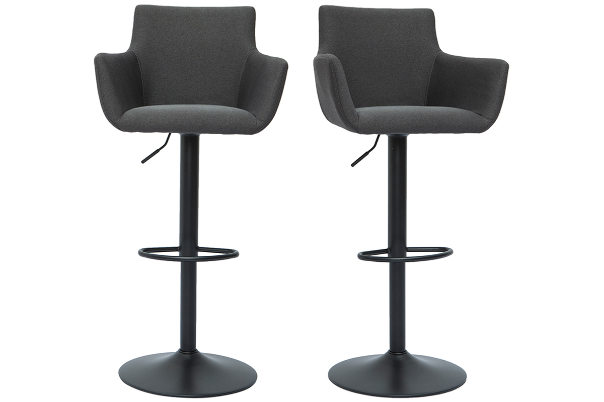 Tabourets de bar rglables tissu gris anthracite mtal noir (lot de 2) CARLIE