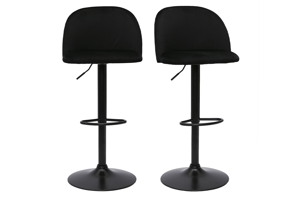 Tabourets de bar rglables velours noir et mtal noir (lot de 2) CELESTE