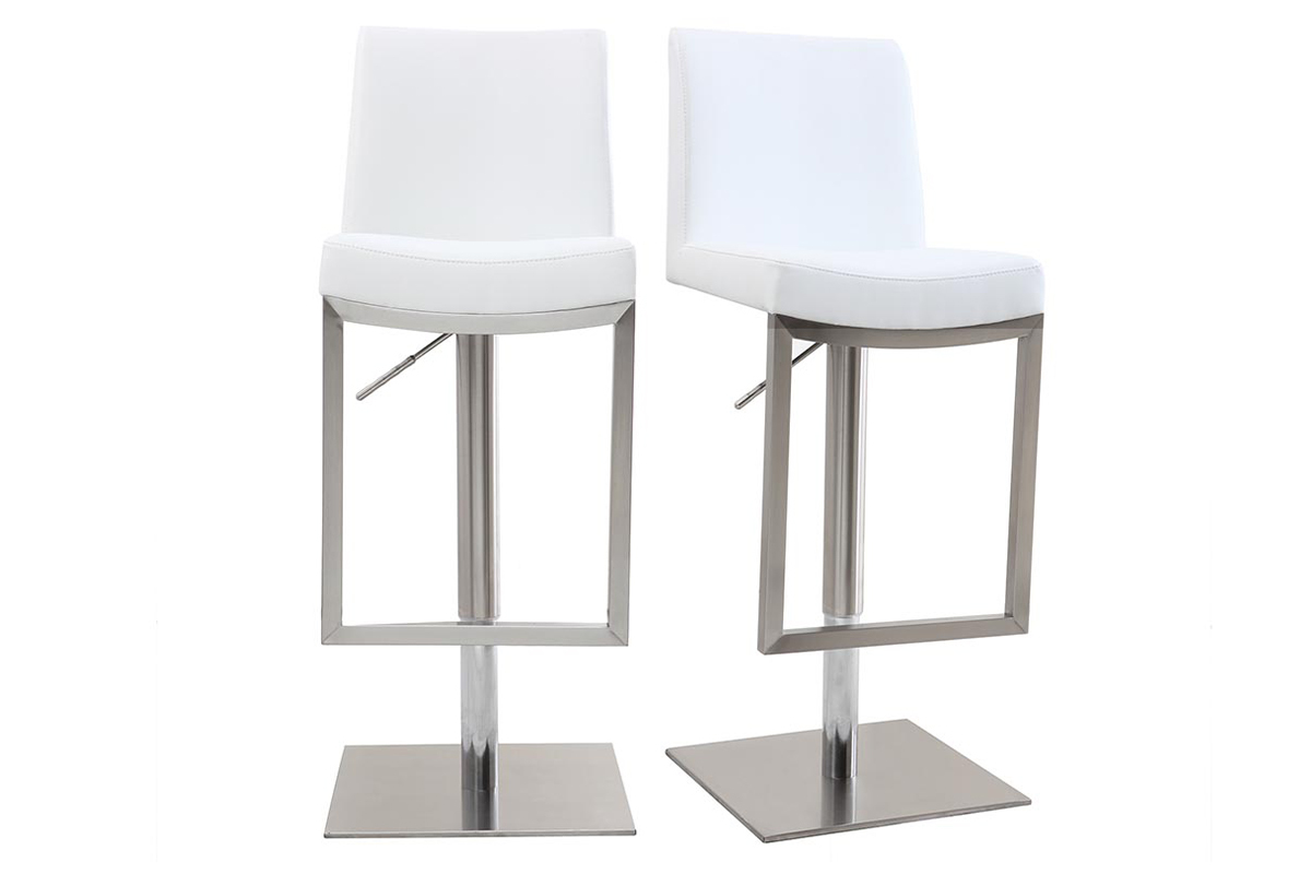 Tabourets de bar relevables blanc et acier chrom (lot de 2) KYLE