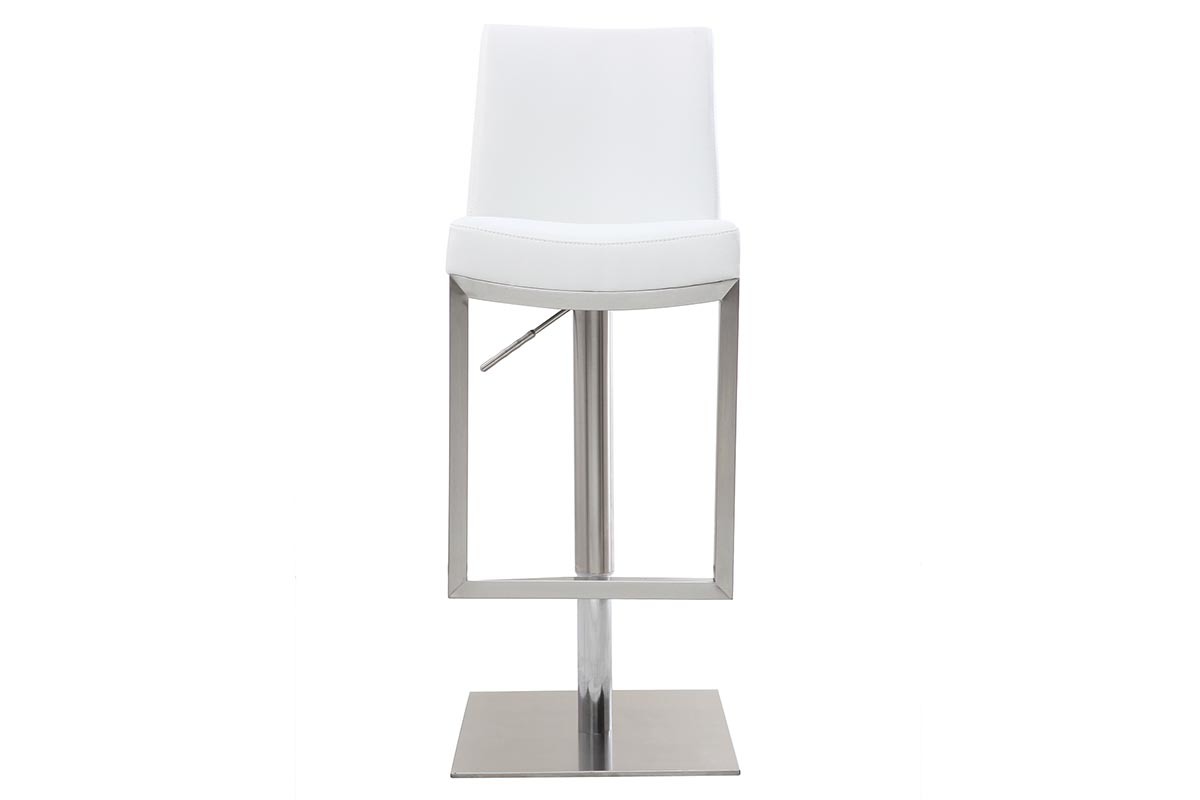 Tabourets de bar relevables blanc et acier chrom (lot de 2) KYLE