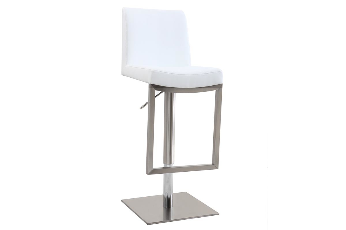 Tabourets de bar relevables blanc et acier chrom (lot de 2) KYLE