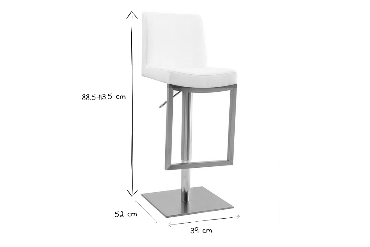 Tabourets de bar relevables blanc et acier chrom (lot de 2) KYLE