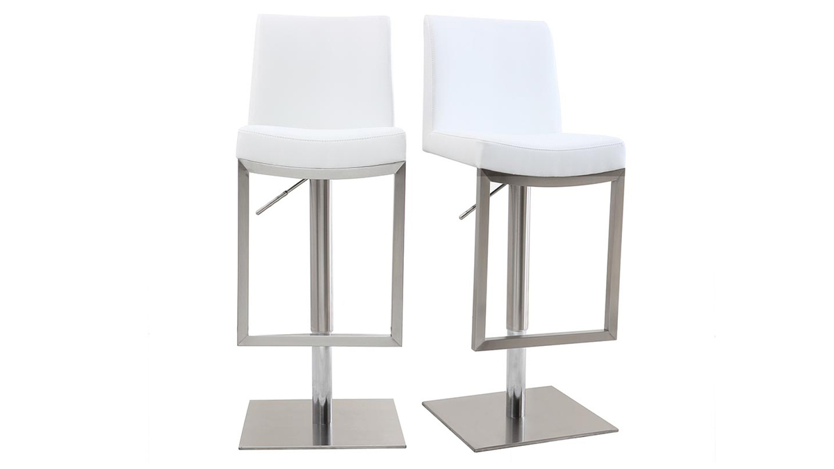 Tabourets de bar relevables blanc et acier chrom (lot de 2) KYLE