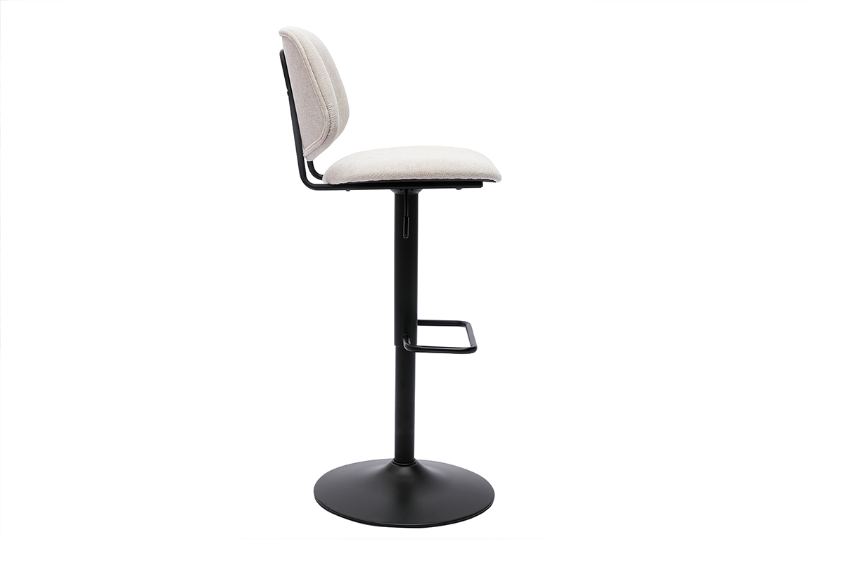 Tabourets de bar relevables design en tissu effet velours beige et mtal noir BARNET (lot de 2)