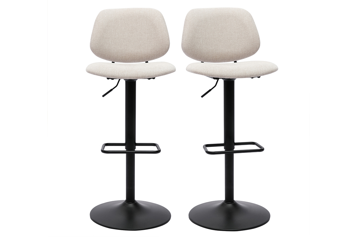 Tabourets de bar relevables design en tissu effet velours beige et mtal noir BARNET (lot de 2)