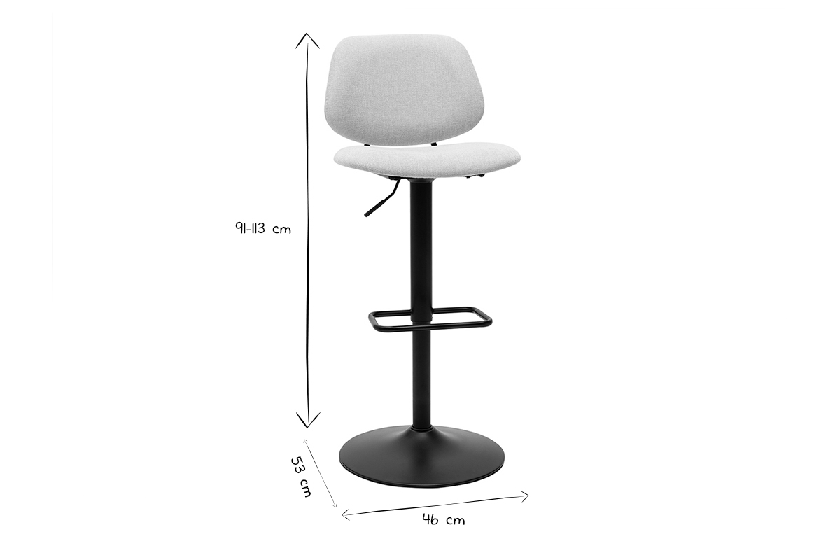 Tabourets de bar relevables design en tissu effet velours beige et mtal noir BARNET (lot de 2)