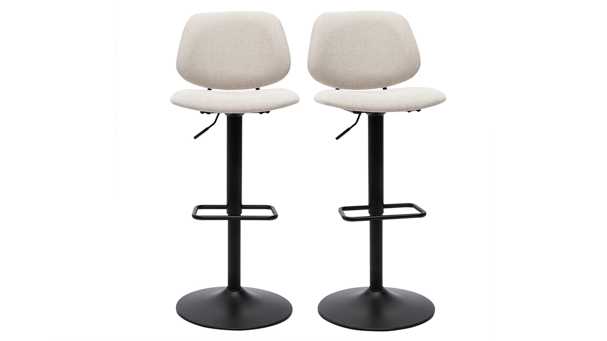 Tabourets de bar relevables design en tissu effet velours beige et mtal noir BARNET (lot de 2)