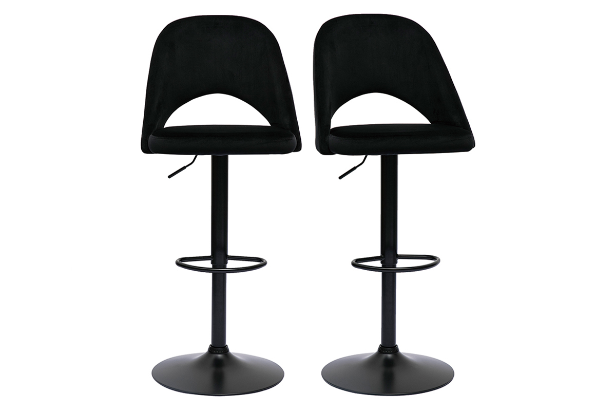 Tabourets de bar relevables en velours noir et mtal noir (lot de 2) COSETTE