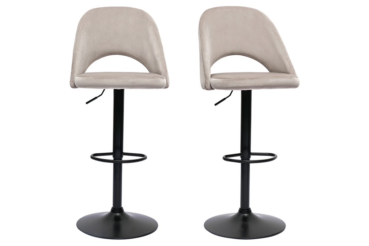 Tabourets de bar relevables en velours taupe et mtal noir (lot de 2) COSETTE