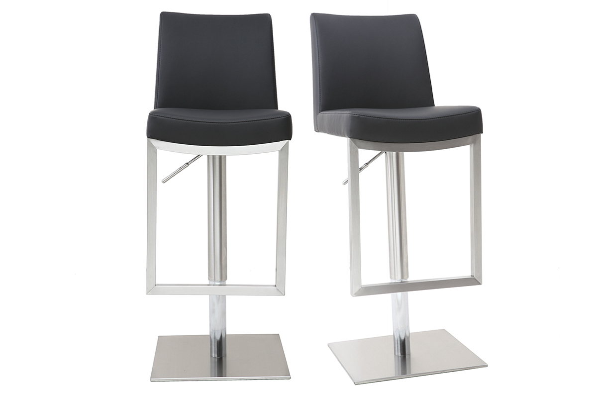 Tabourets de bar relevables noir et acier chrom (lot de 2) KYLE