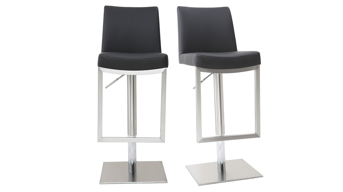 Tabourets de bar relevables noir et acier chrom (lot de 2) KYLE