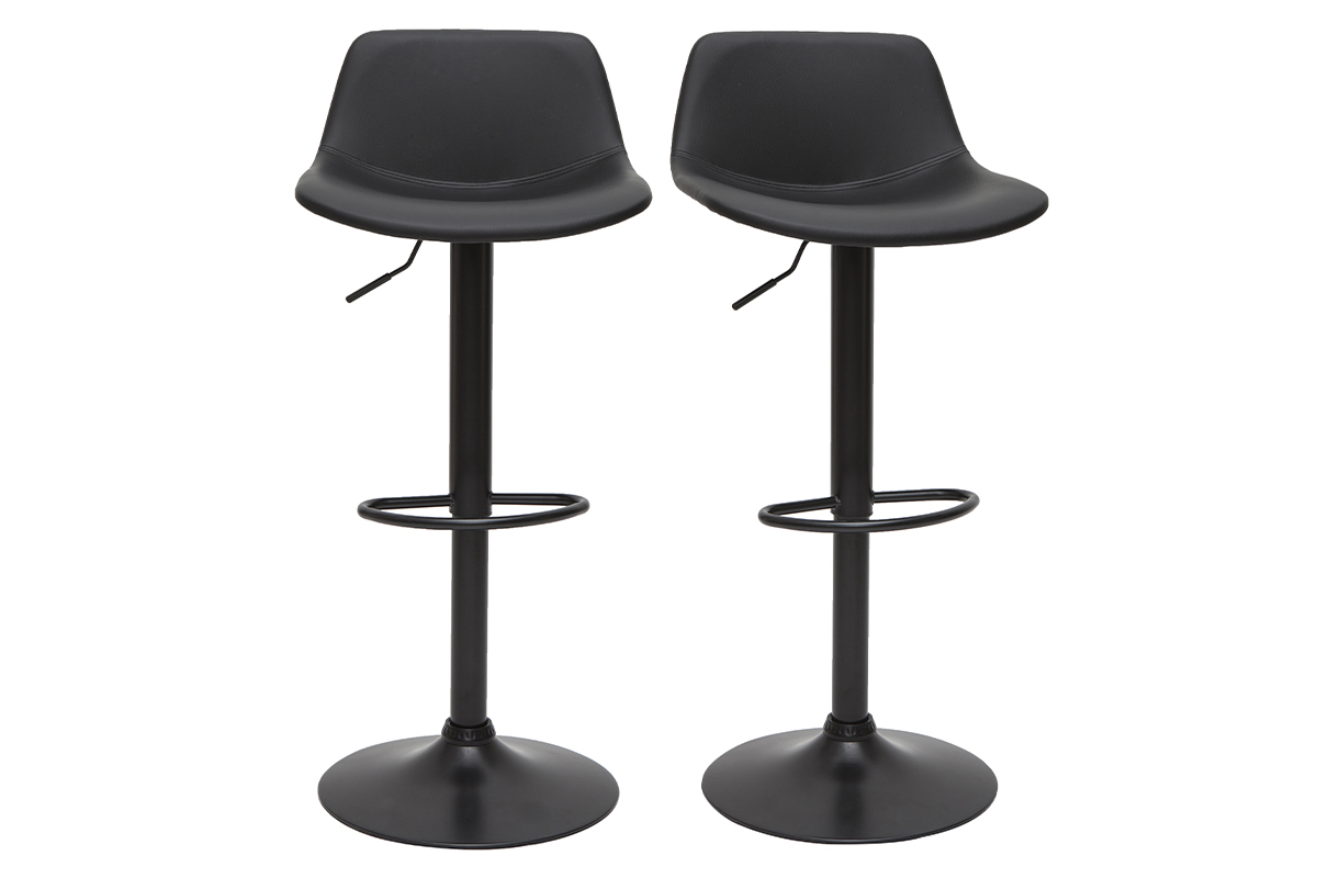 Tabourets de bar relevables noirs et mtal noir (lot de 2) NONIE