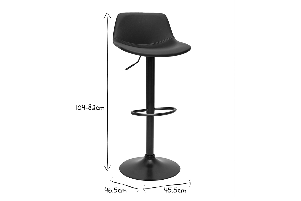 Tabourets de bar relevables noirs et mtal noir (lot de 2) NONIE