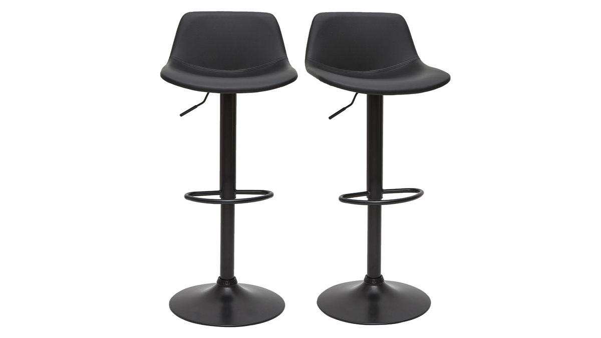 Tabourets de bar relevables noirs et mtal noir (lot de 2) NONIE