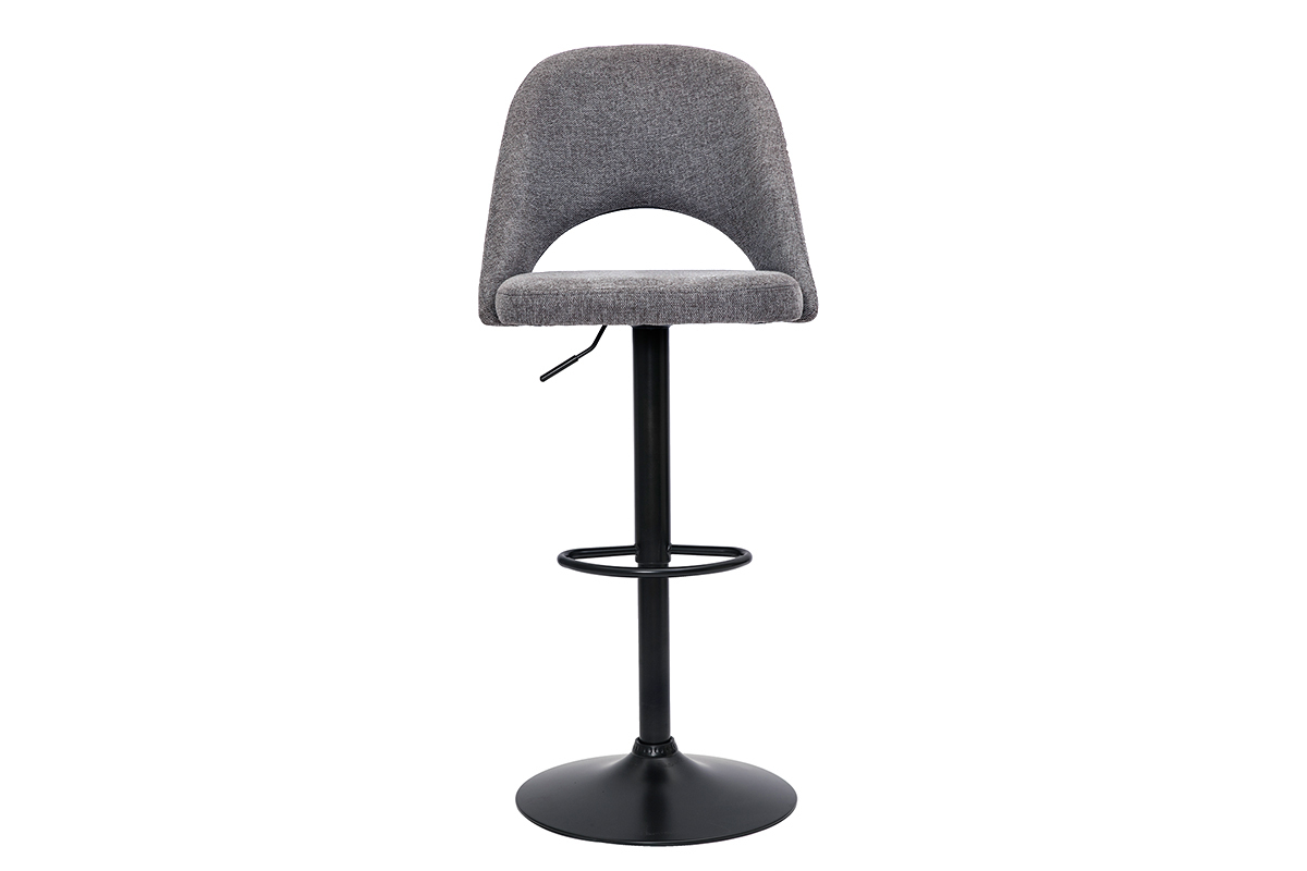 Tabourets de bar relevables tissu effet velours textur gris et mtal noir (lot de 2) COSETTE