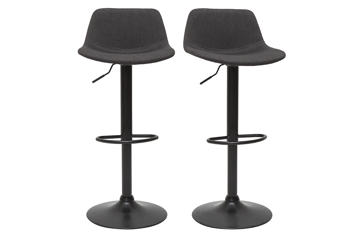 Tabourets de bar relevables tissu gris anthracite et mtal noir (lot de 2) NONIE