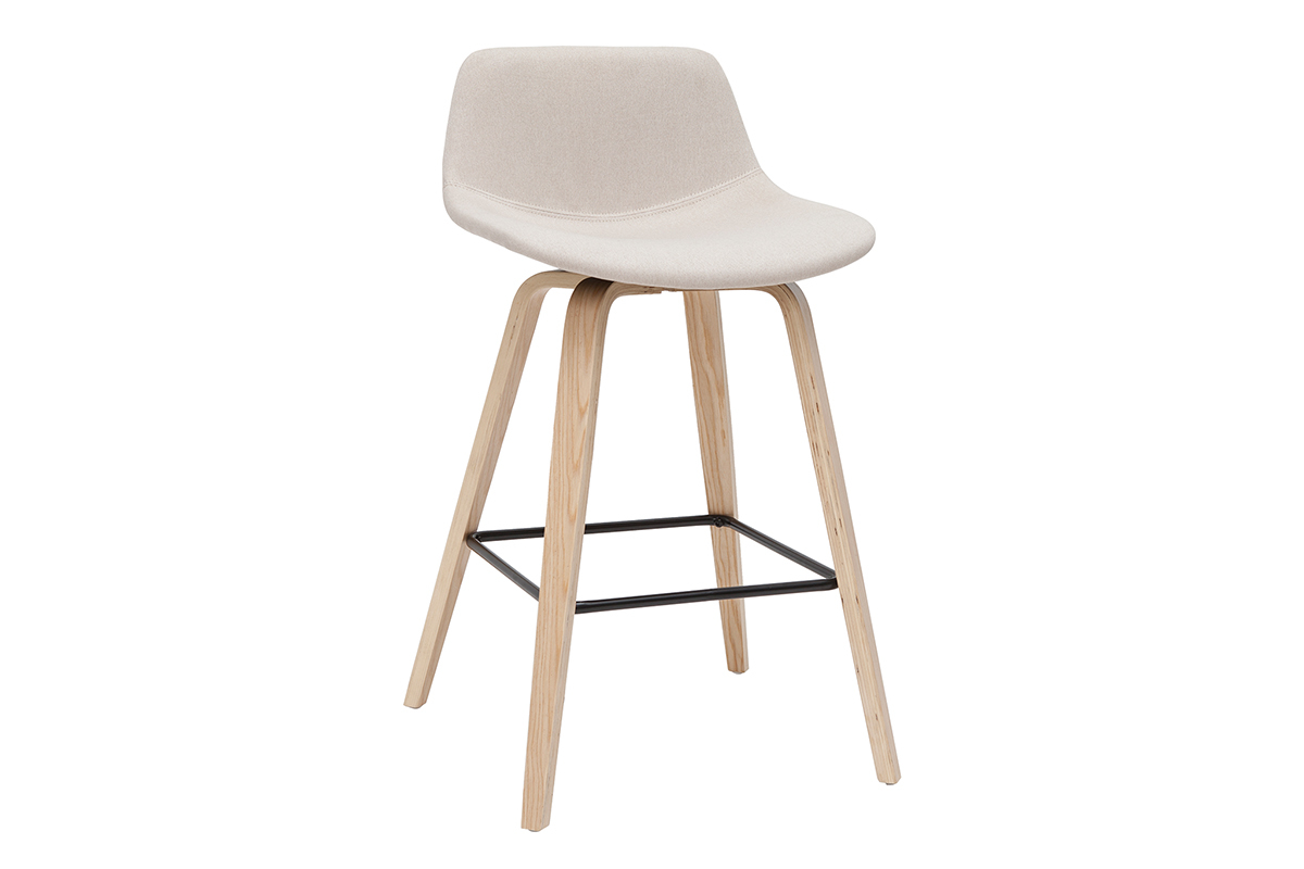 Tabourets de bar scandinaves beige et bois clair H65 cm (lot de 2) NONIE