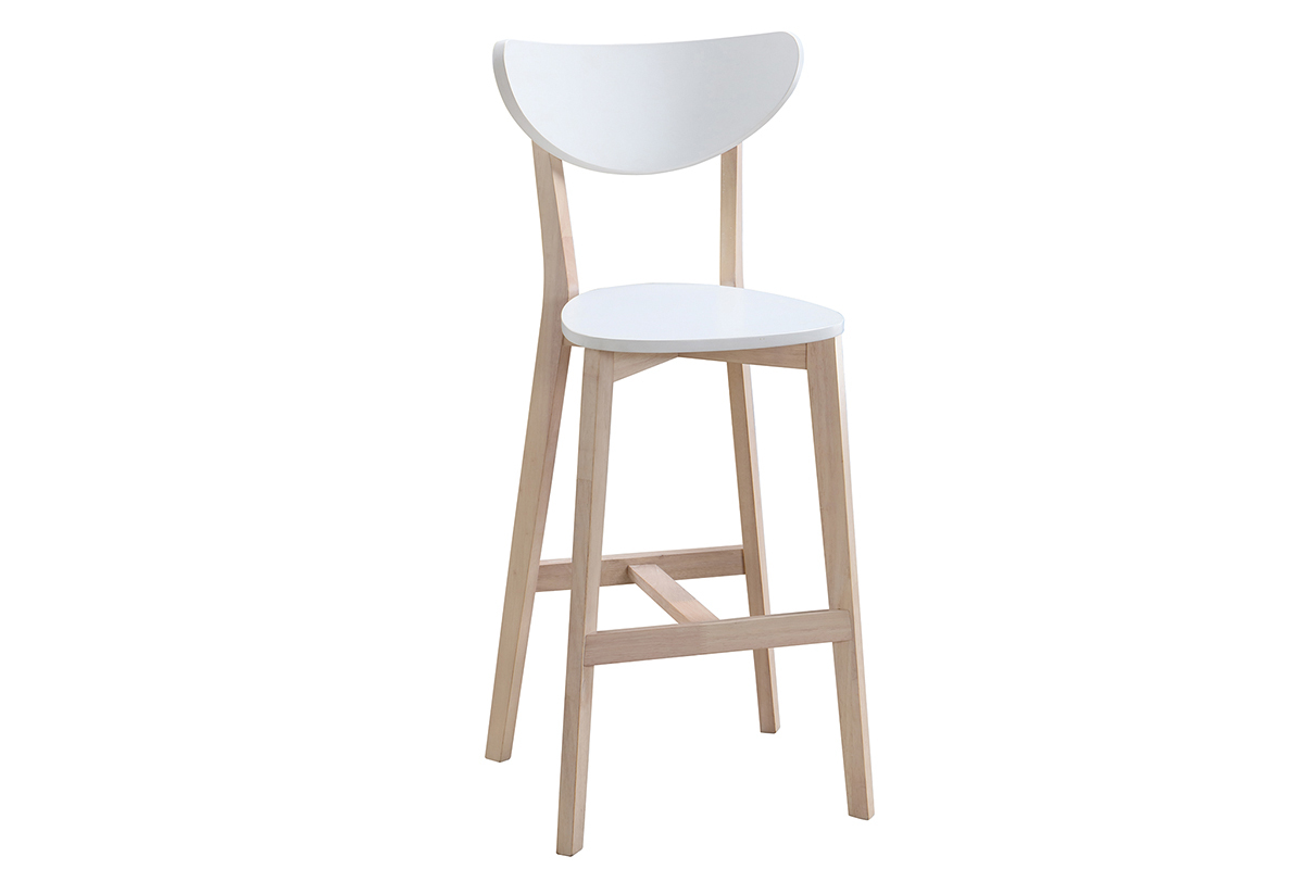 Tabourets de bar scandinaves blanc et bois 75 cm (lot de 2) LEENA