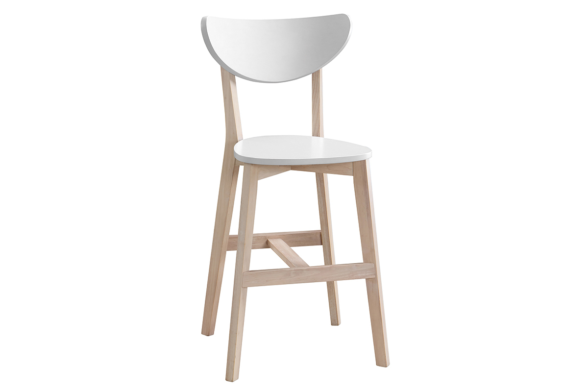 Tabourets de bar scandinaves blanc et bois H65 cm (lot de 2) LEENA