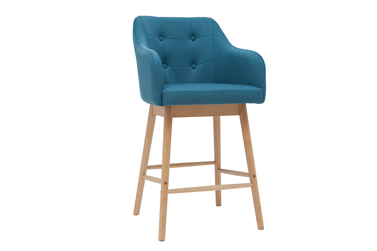 Tabourets de bar scandinaves bleu canard et bois H65 cm (lot de 2) BALTIK