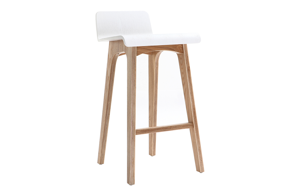 Tabourets de bar scandinaves bois clair et blanc H65 cm (lot de 2) BALTIK