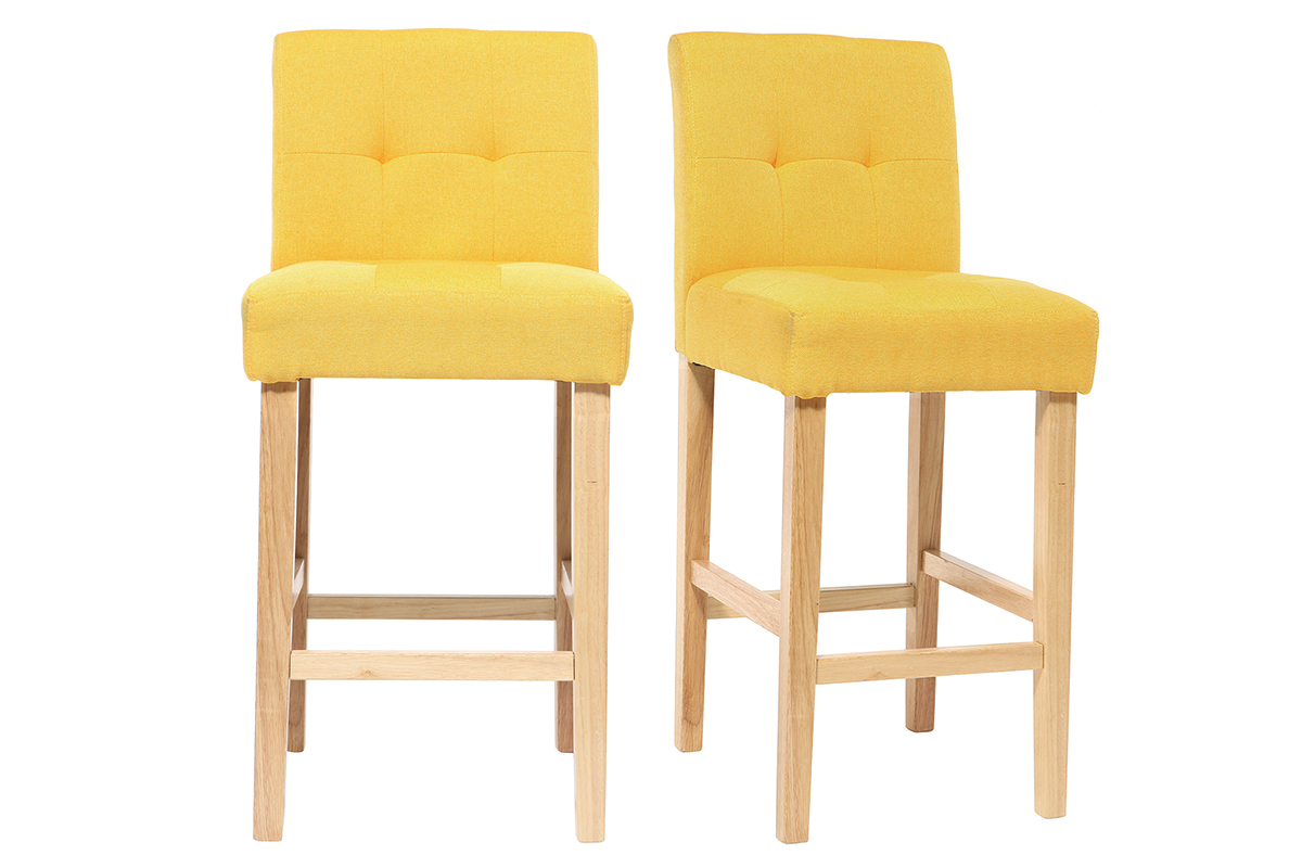 Tabourets de bar scandinaves jaune et bois H65 cm (lot de 2) ESTER