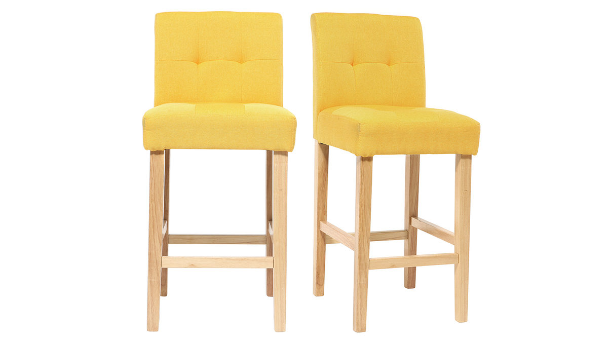 Tabourets de bar scandinaves jaune et bois H65 cm (lot de 2) ESTER