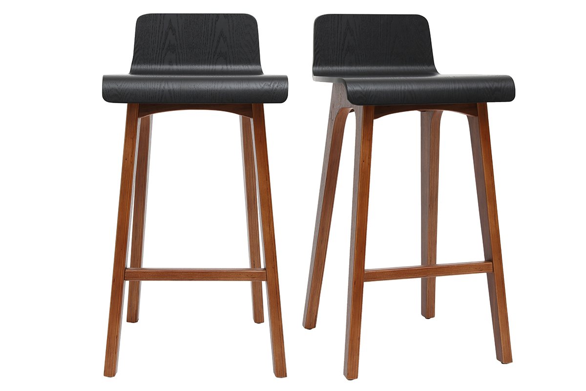 Tabourets de bar scandinaves noyer et noir H65 cm (lot de 2) BALTIK