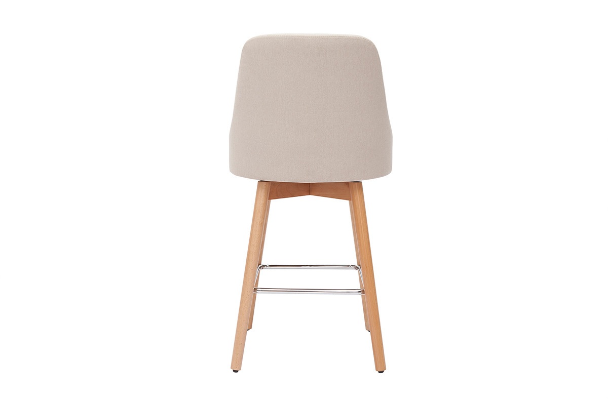 Tabourets de bar scandinaves pivotants 360 en tissu beige et bois htre massif H65 cm (lot de 2) HASTA