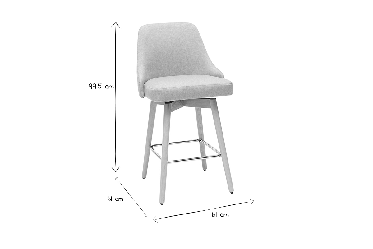 Tabourets de bar scandinaves pivotants 360 en tissu gris clair et bois htre massif H65 cm (lot de 2) HASTA