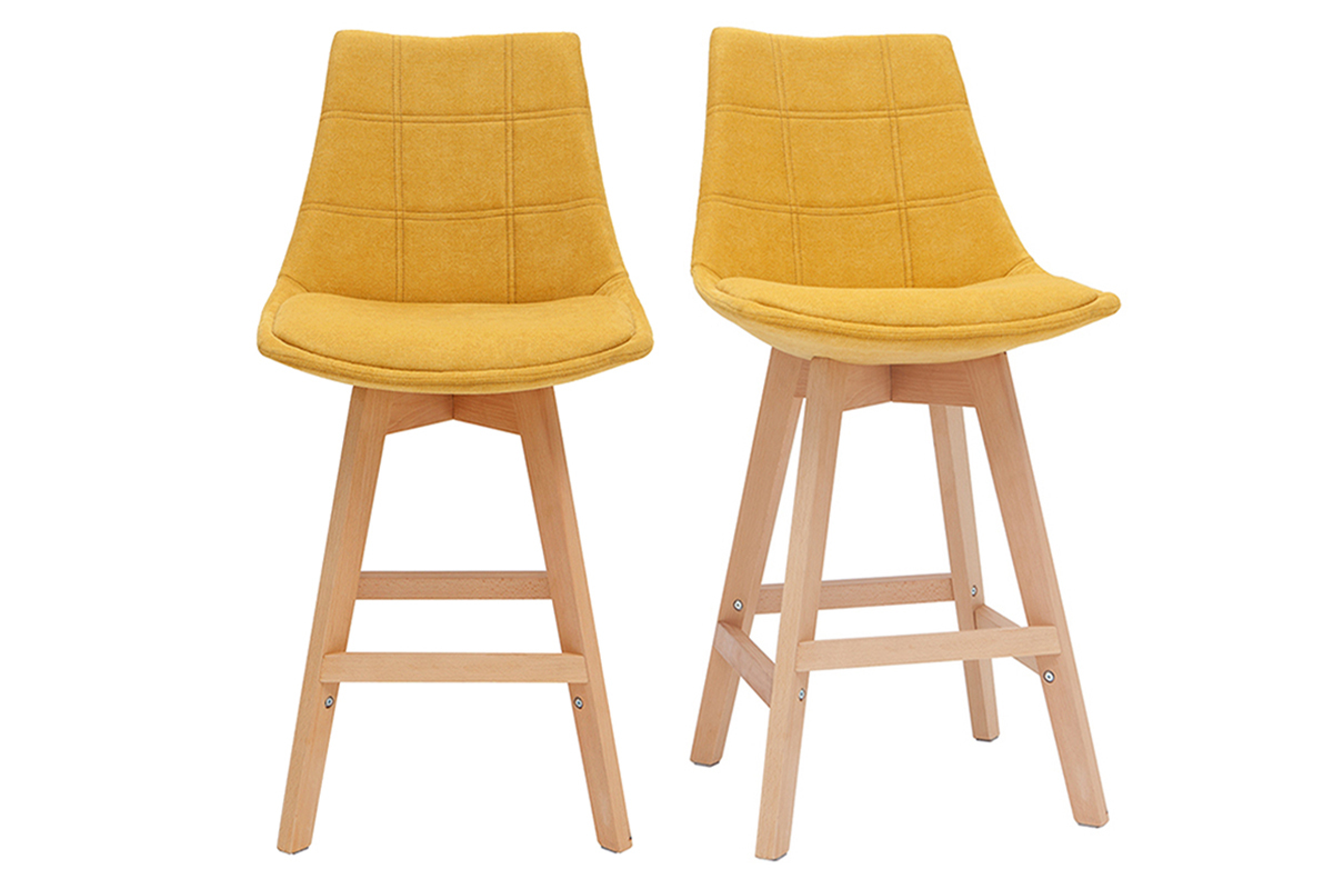 Tabourets de bar scandinaves tissu effet velours jaune moutarde 65 cm (lot de 2) MATILDE