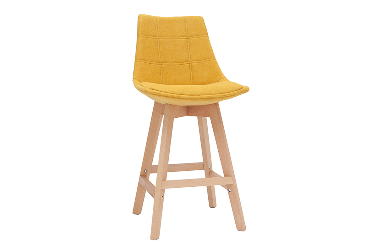 Tabourets de bar scandinaves tissu effet velours jaune moutarde 65 cm (lot de 2) MATILDE