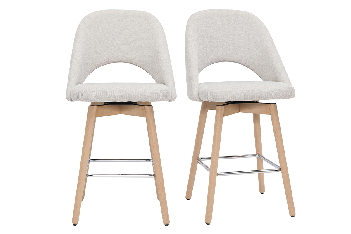 Tabourets de bar scandinaves tissu effet velours textur beige et hva massif 65 cm (lot de 2) COSETTE