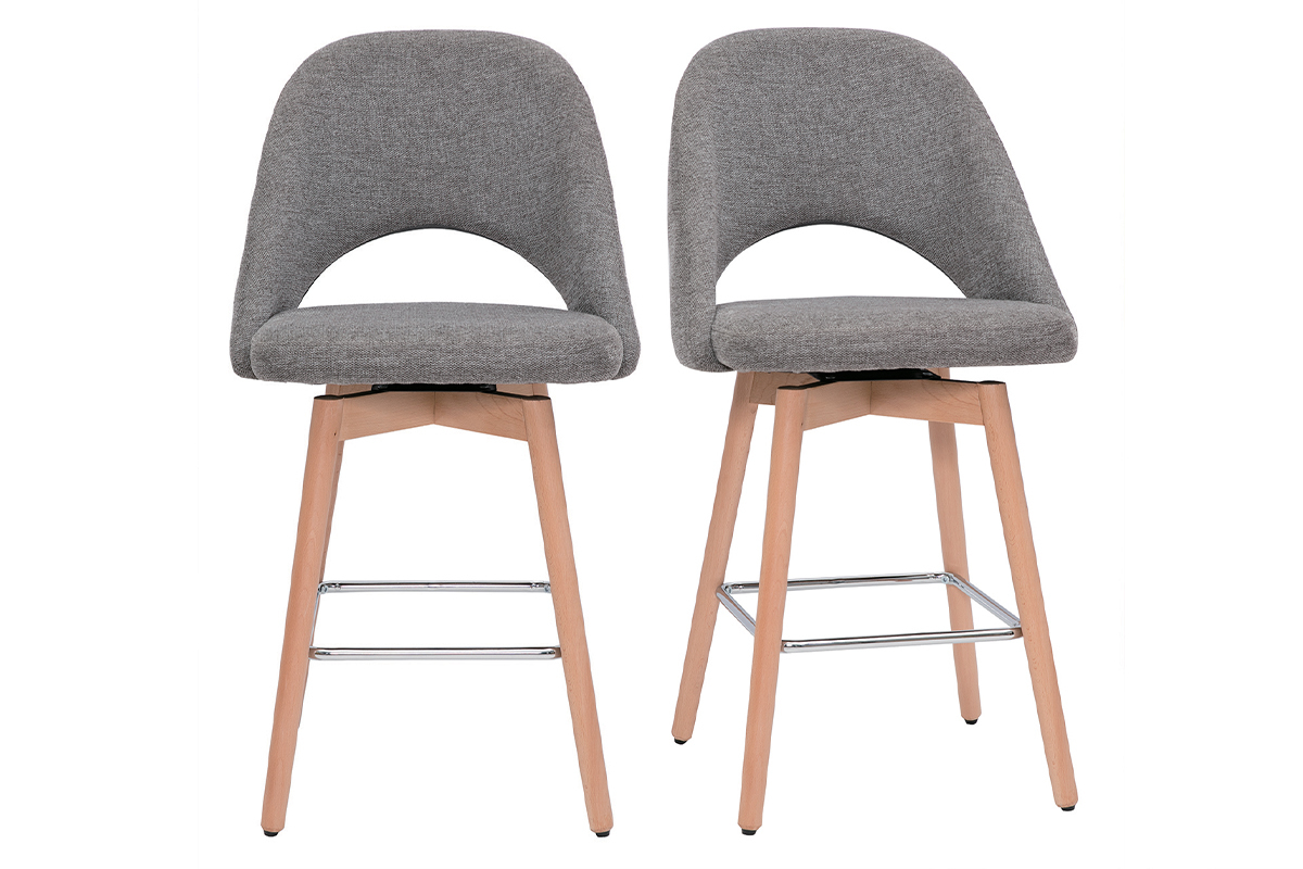 Tabourets de bar scandinaves tissu effet velours textur gris et hva massif 65 cm (lot de 2) COSETTE