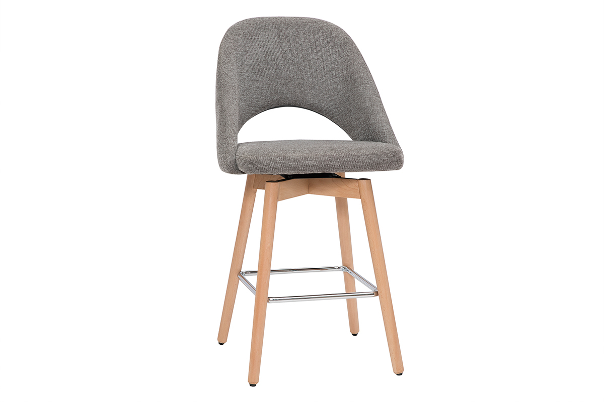 Tabourets de bar scandinaves tissu effet velours textur gris et hva massif 65 cm (lot de 2) COSETTE