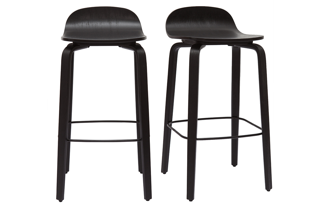 Tabourets de bar vintage bois noir H68 cm (lot de 2) OBRA