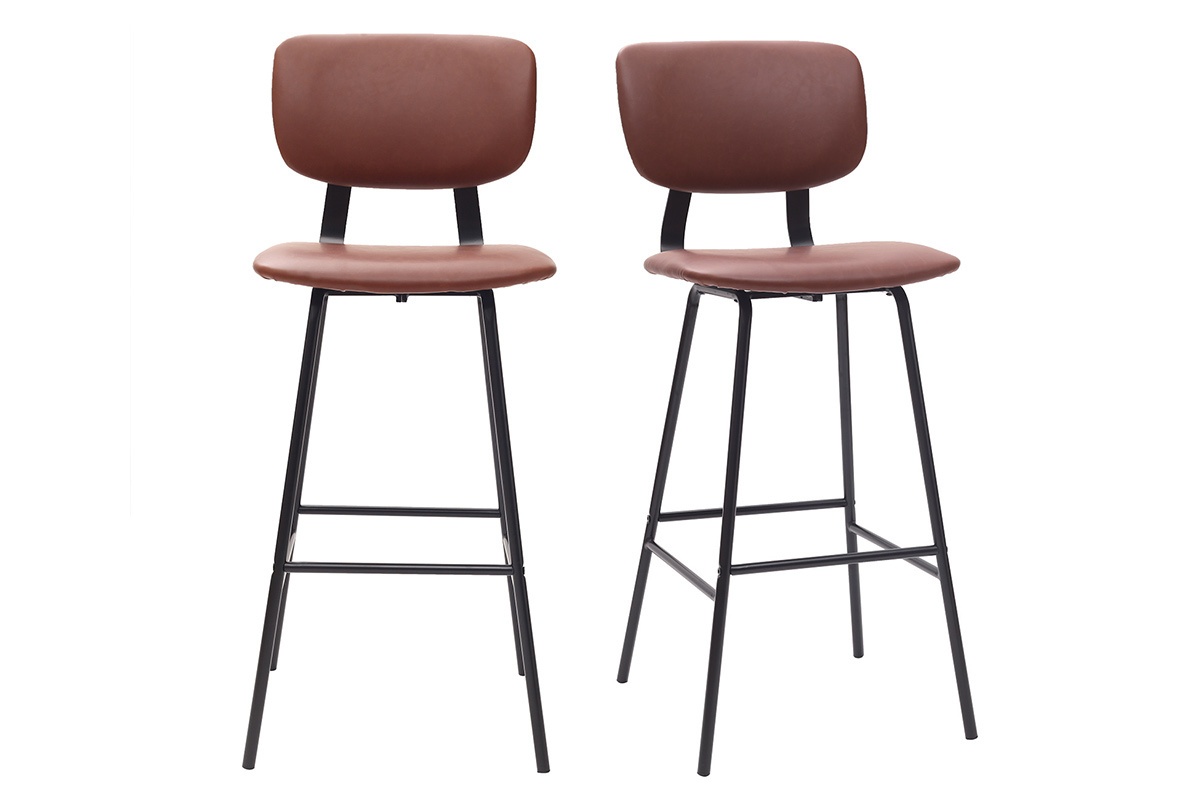 Tabourets de bar vintage marron clair avec pieds mtal 75 cm (lot de 2) LAB