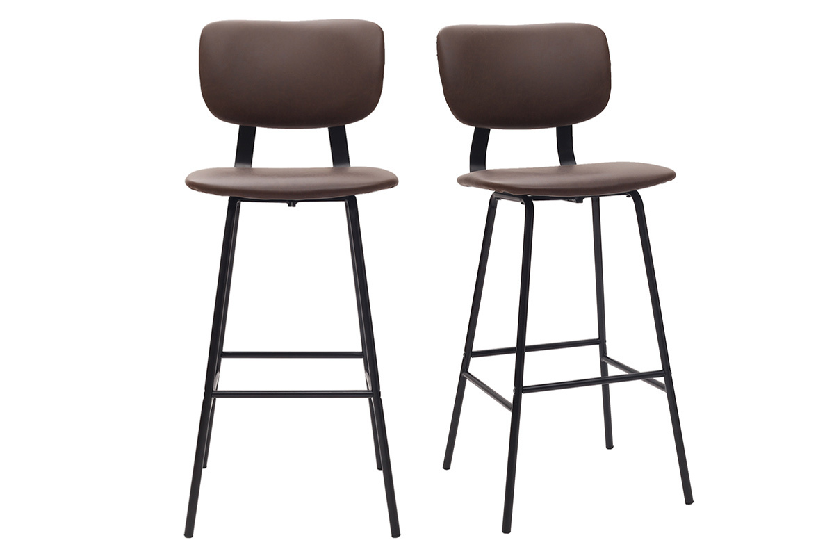 Tabourets de bar vintage marron fonc avec pieds mtal 75 cm (lot de 2) LAB