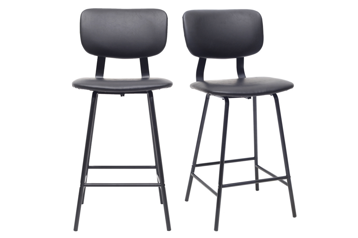 Tabourets de bar vintage noir avec pieds mtal 65cm (lot de 2) LAB