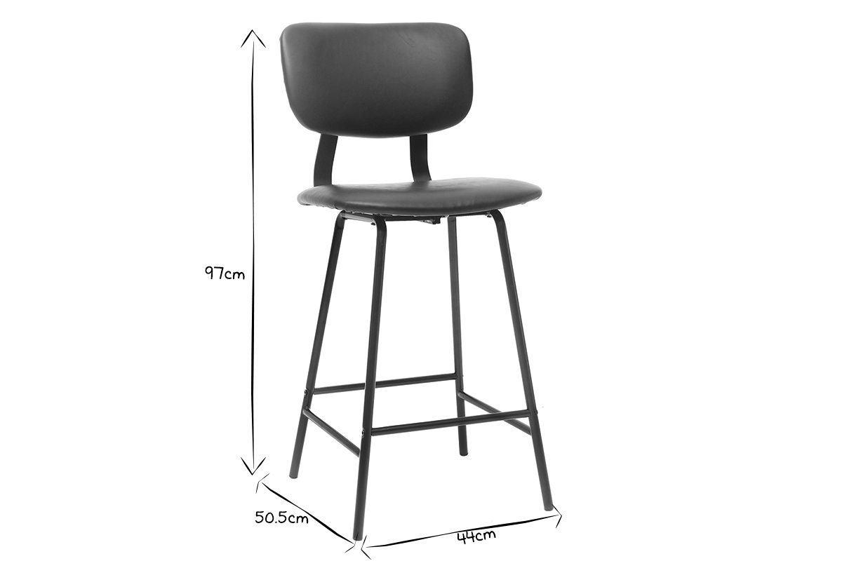 Tabourets de bar vintage noir avec pieds mtal 65cm (lot de 2) LAB