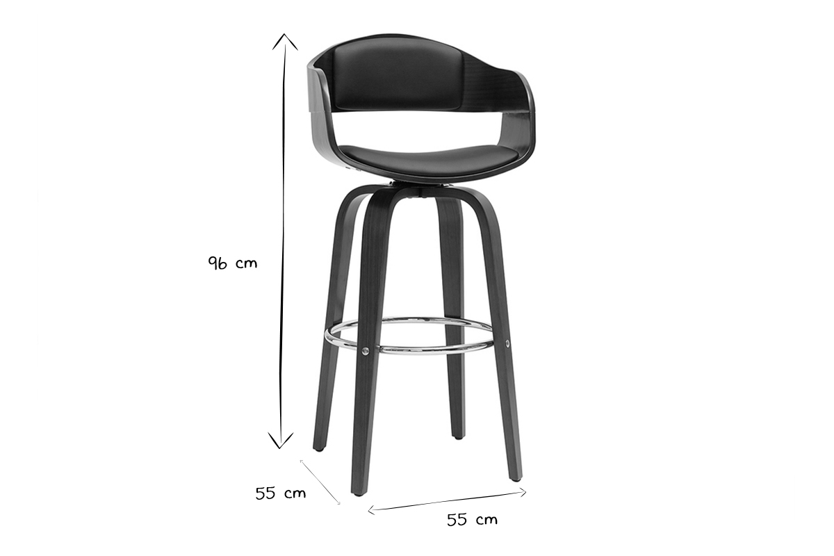 Tabourets de bar vintage pivotants 360 noyer H65 cm (lot de 2) GAO