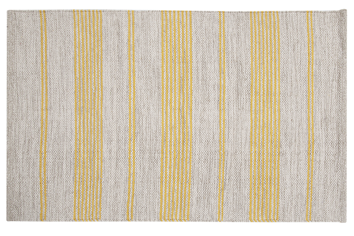 Tapis / Descente de lit rectangulaire beige  rayures jaunes 50 x 80 cm CABOURG