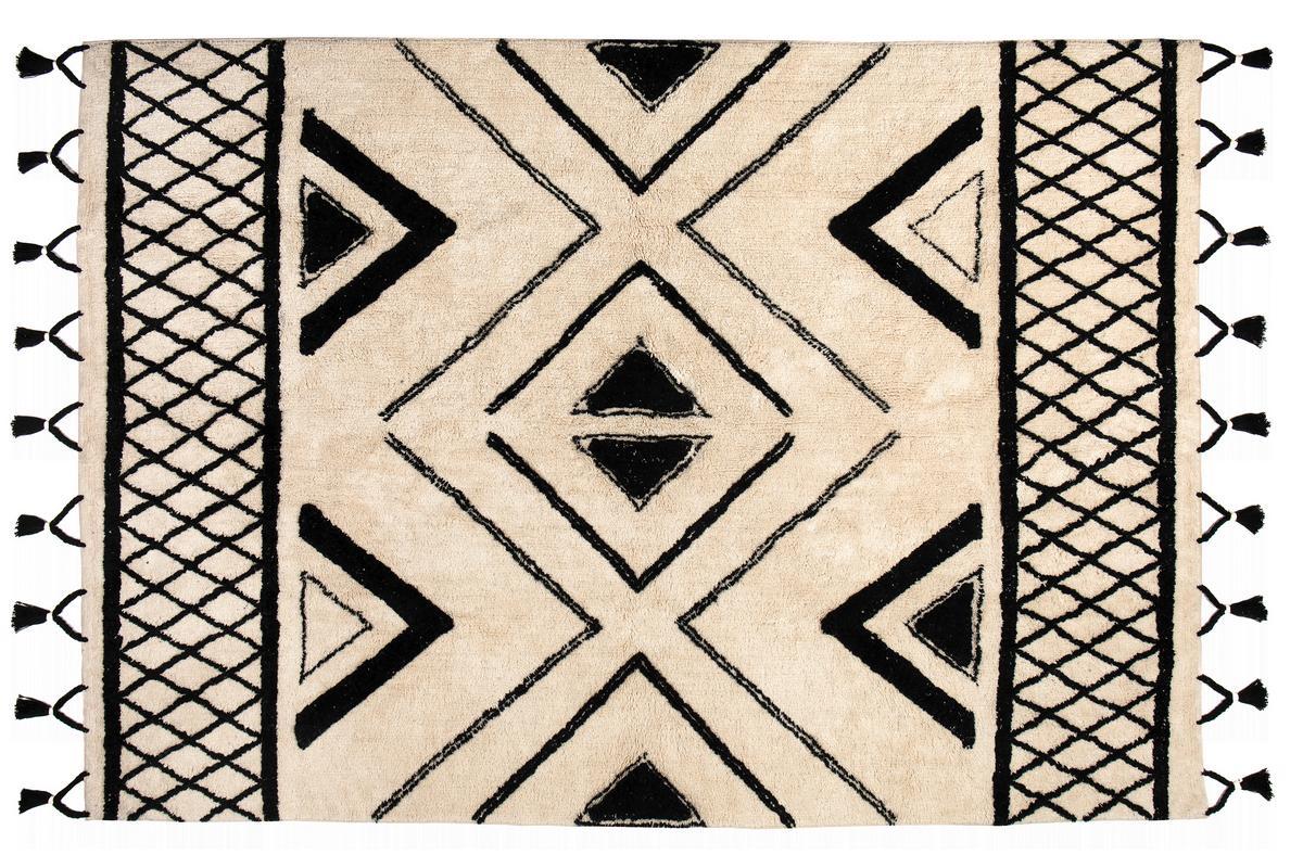 Tapis ethnique en coton noir et naturel 160 x 230 cm MAURI