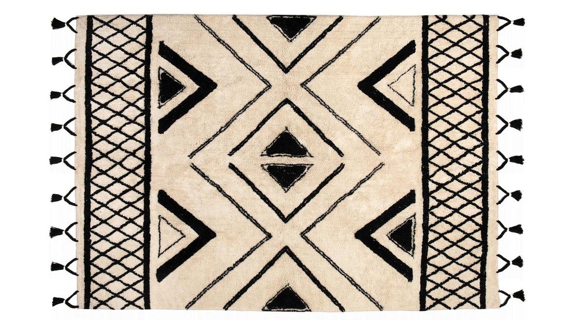 Tapis ethnique en coton noir et naturel 160 x 230 cm MAURI