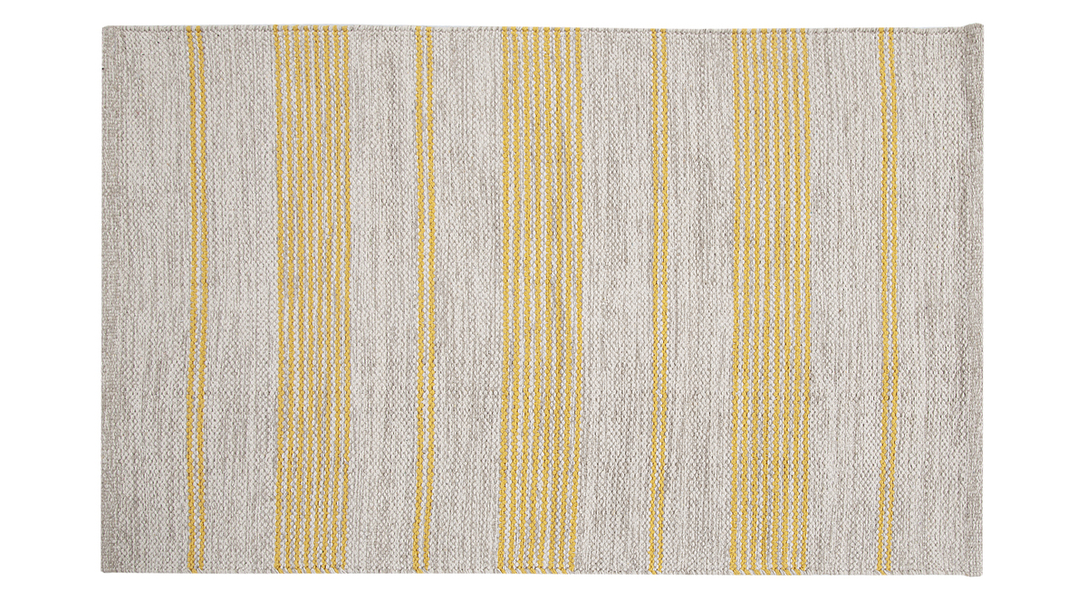 Tapis rectangulaire beige  rayures jaunes 140 x 200 cm CABOURG