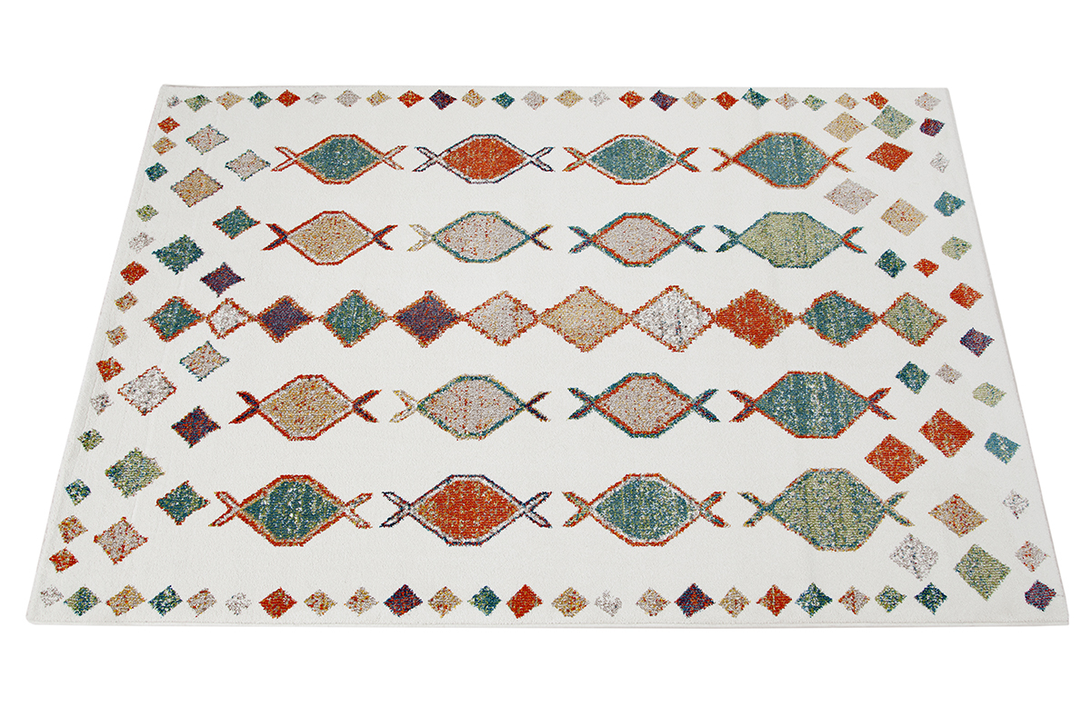 Tapis rectangulaire inspiration berbre beige  motifs multicolores 160 x 230 cm NAMI