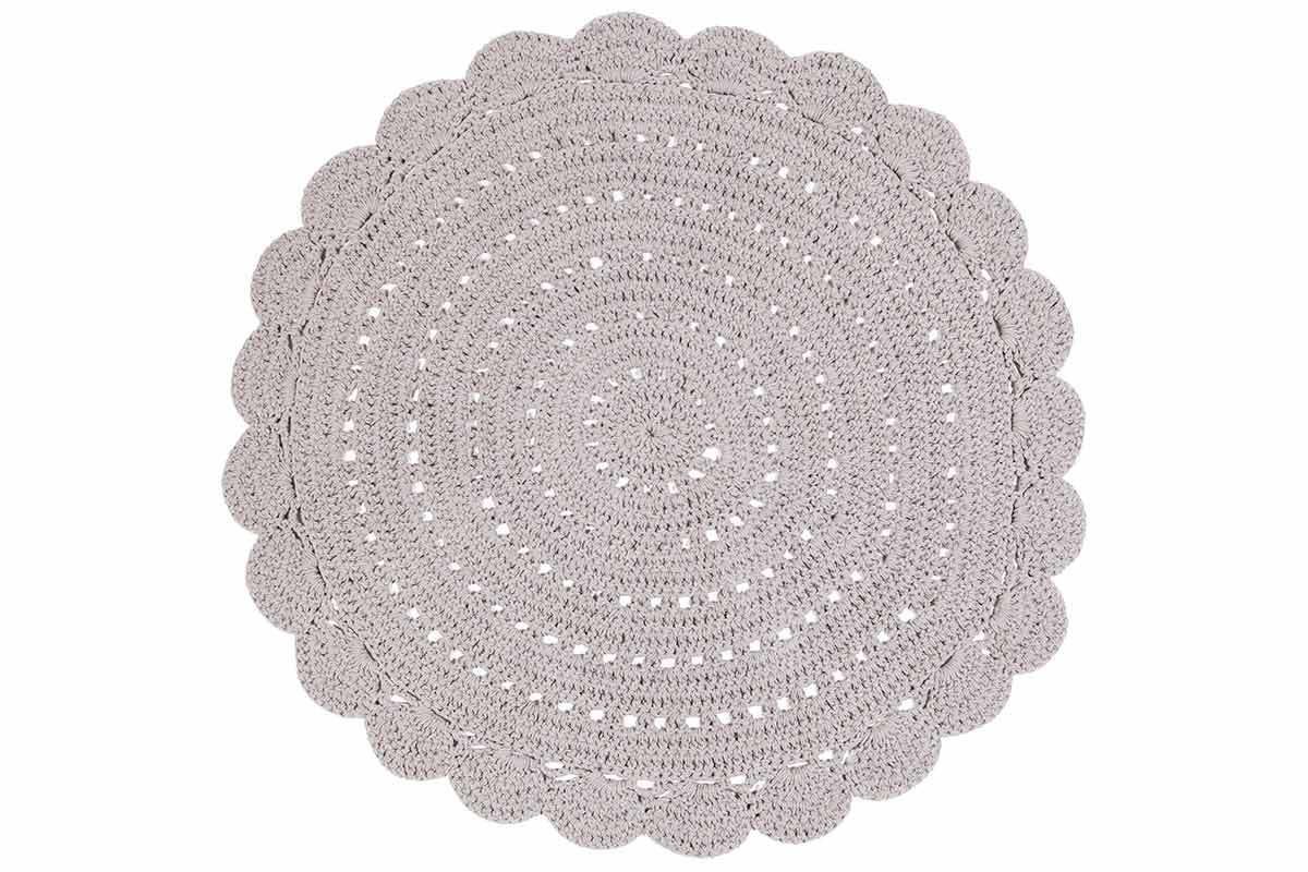 Tapis rond en crochet gris clair 120 cm ALMA