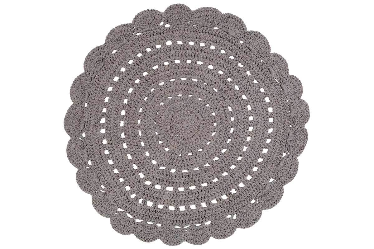 Tapis rond en crochet gris fonc 120 cm ALMA